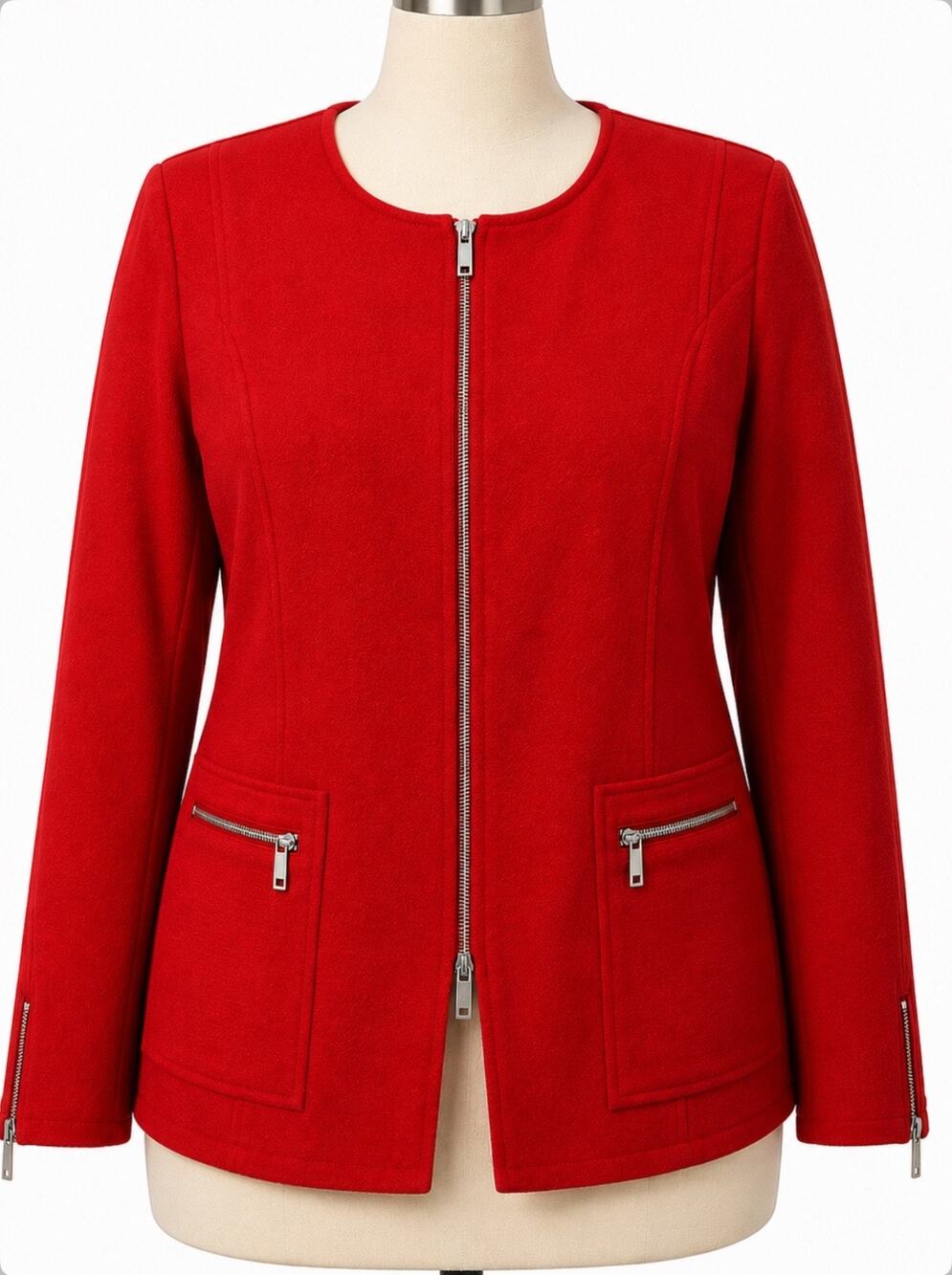 Lafayette 148 New York Woman Red Jacket Blazer Zipped Pockets Cuffs Size 18W
